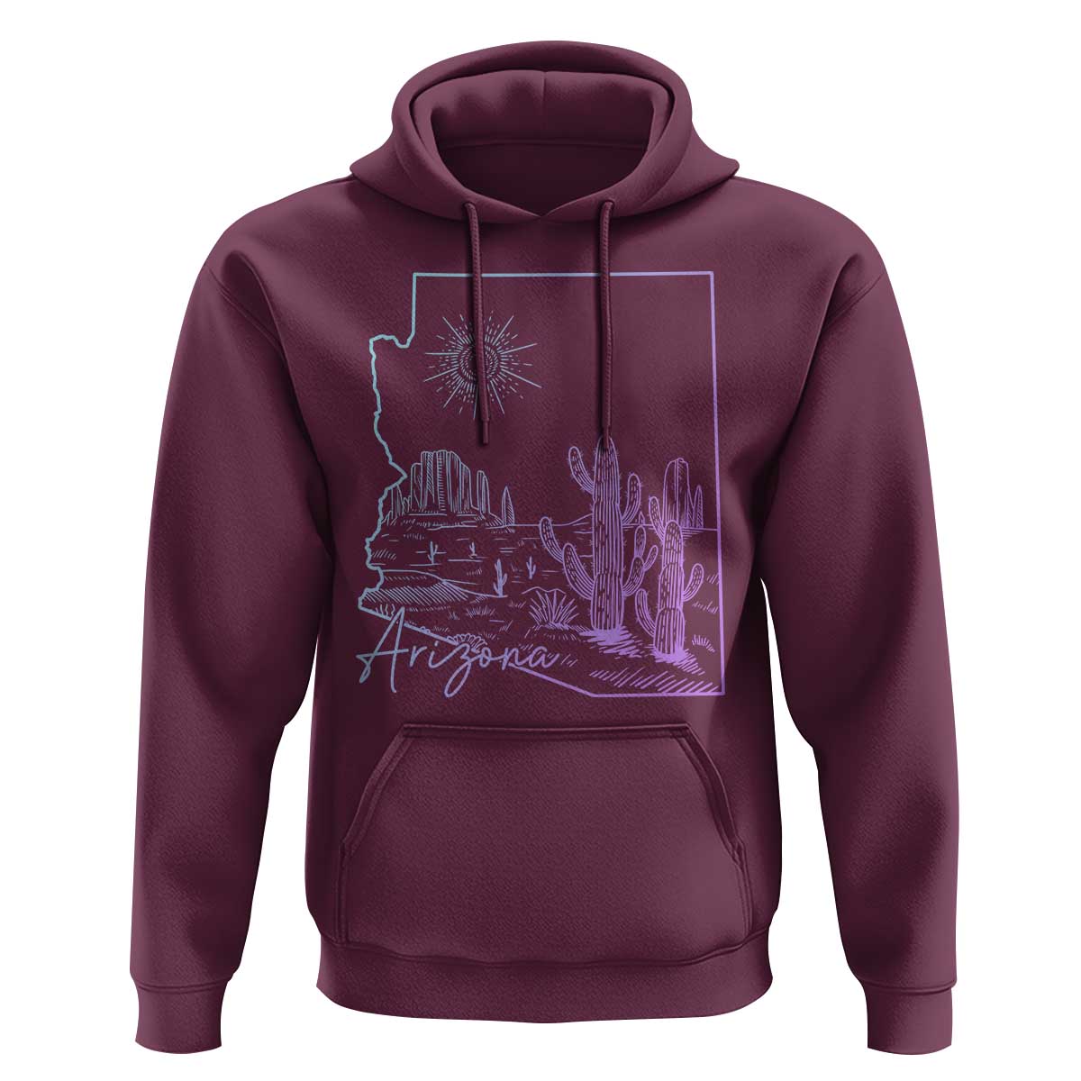 Glowing Arizona State Map Outline Graphic Hoodie Neon Gradient Cactus Desert Travel Souvenir