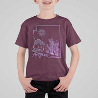 Glowing Arizona State Map Outline Graphic T Shirt For Kid Neon Gradient Cactus Desert Travel Souvenir