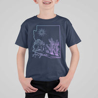Glowing Arizona State Map Outline Graphic T Shirt For Kid Neon Gradient Cactus Desert Travel Souvenir