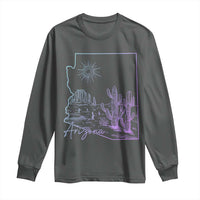 Glowing Arizona State Map Outline Graphic Long Sleeve Shirt Neon Gradient Cactus Desert Travel Souvenir