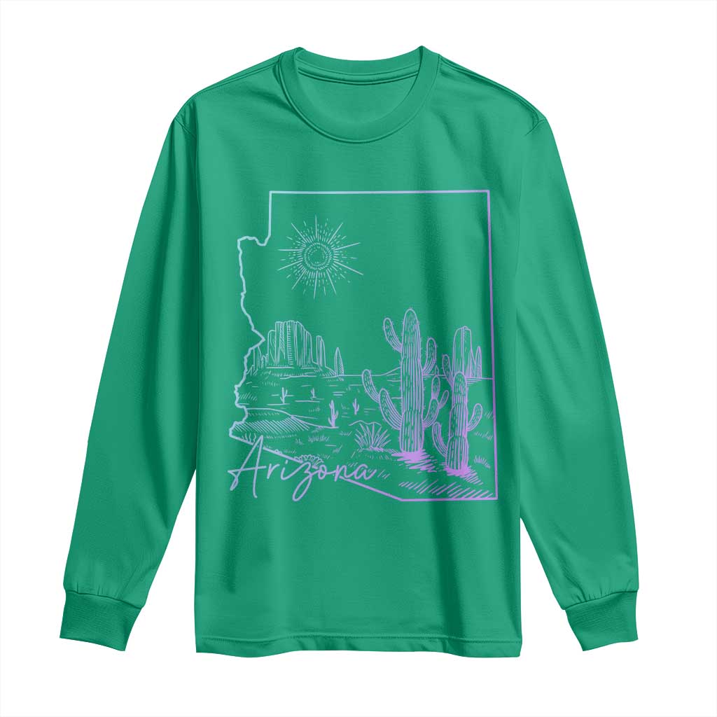 Glowing Arizona State Map Outline Graphic Long Sleeve Shirt Neon Gradient Cactus Desert Travel Souvenir