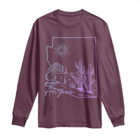Glowing Arizona State Map Outline Graphic Long Sleeve Shirt Neon Gradient Cactus Desert Travel Souvenir