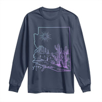 Glowing Arizona State Map Outline Graphic Long Sleeve Shirt Neon Gradient Cactus Desert Travel Souvenir