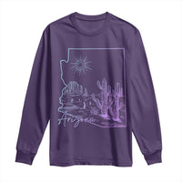 Glowing Arizona State Map Outline Graphic Long Sleeve Shirt Neon Gradient Cactus Desert Travel Souvenir