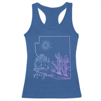 Glowing Arizona State Map Outline Graphic Racerback Tank Top Neon Gradient Cactus Desert Travel Souvenir