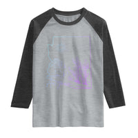 Glowing Arizona State Map Outline Graphic Raglan Shirt Neon Gradient Cactus Desert Travel Souvenir