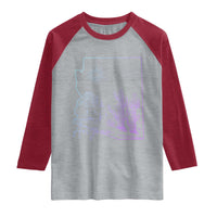 Glowing Arizona State Map Outline Graphic Raglan Shirt Neon Gradient Cactus Desert Travel Souvenir