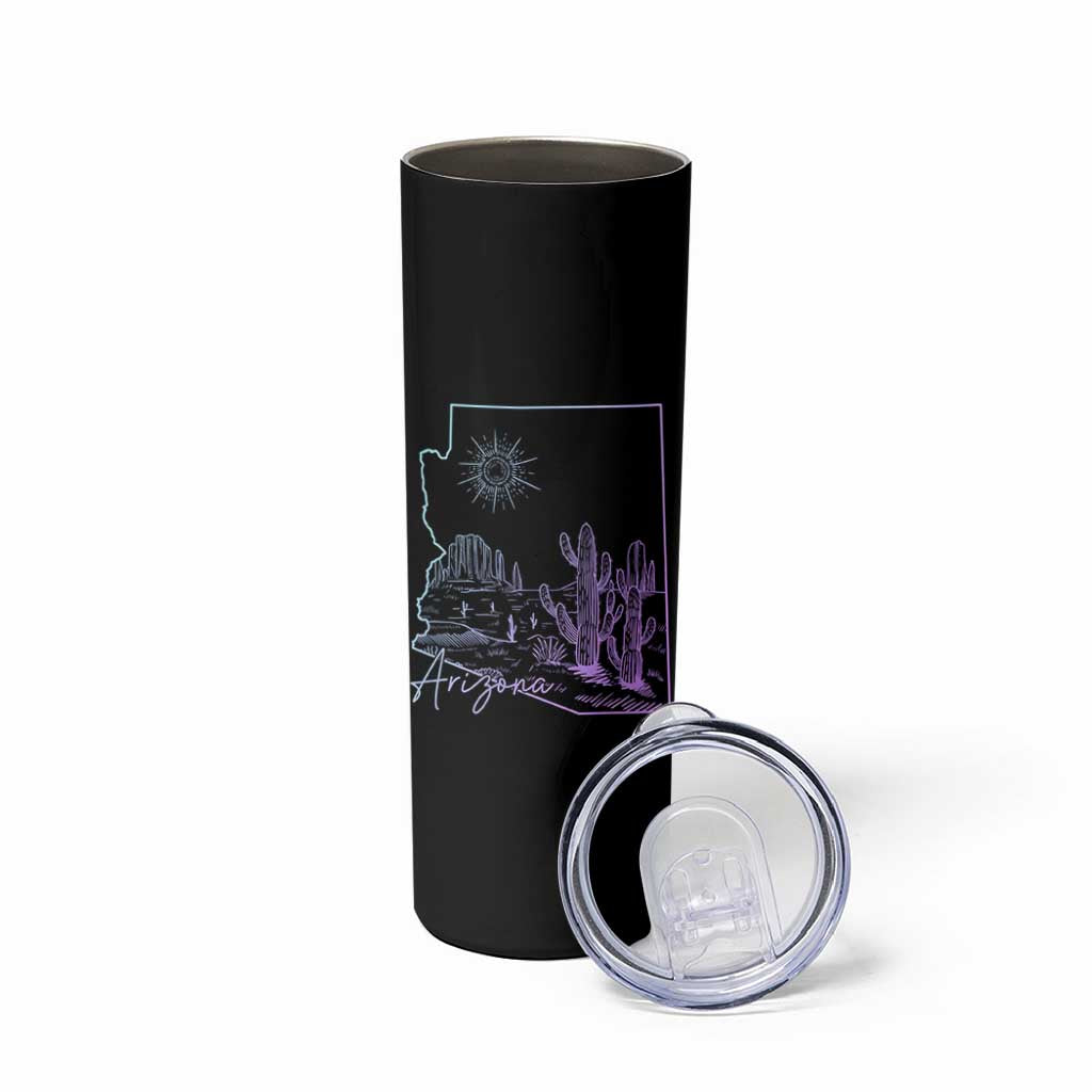 Glowing Arizona State Map Outline Graphic Skinny Tumbler Neon Gradient Cactus Desert Travel Souvenir