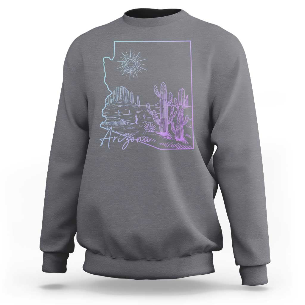 Glowing Arizona State Map Outline Graphic Sweatshirt Neon Gradient Cactus Desert Travel Souvenir