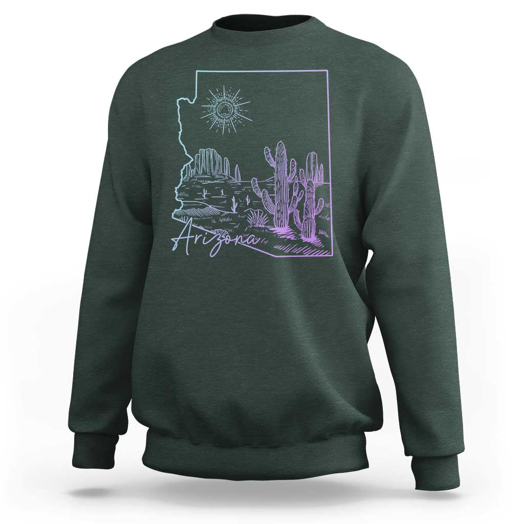 Glowing Arizona State Map Outline Graphic Sweatshirt Neon Gradient Cactus Desert Travel Souvenir