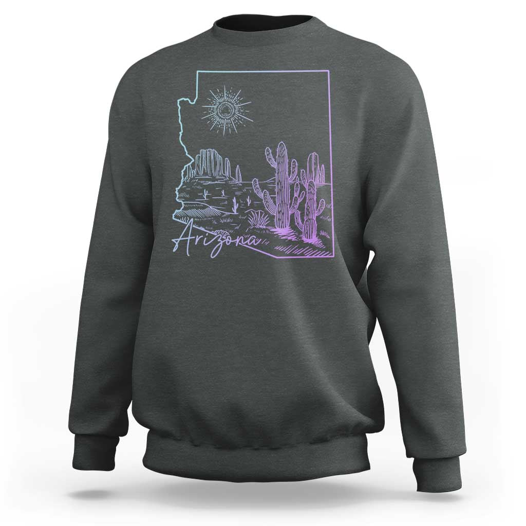 Glowing Arizona State Map Outline Graphic Sweatshirt Neon Gradient Cactus Desert Travel Souvenir