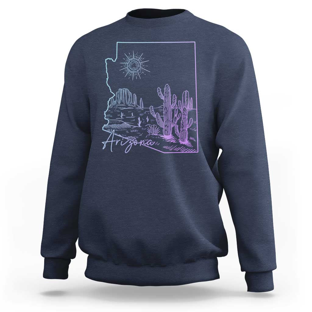 Glowing Arizona State Map Outline Graphic Sweatshirt Neon Gradient Cactus Desert Travel Souvenir