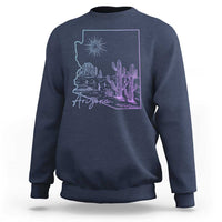 Glowing Arizona State Map Outline Graphic Sweatshirt Neon Gradient Cactus Desert Travel Souvenir
