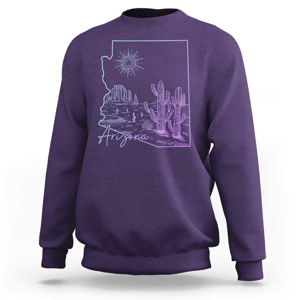 Glowing Arizona State Map Outline Graphic Sweatshirt Neon Gradient Cactus Desert Travel Souvenir