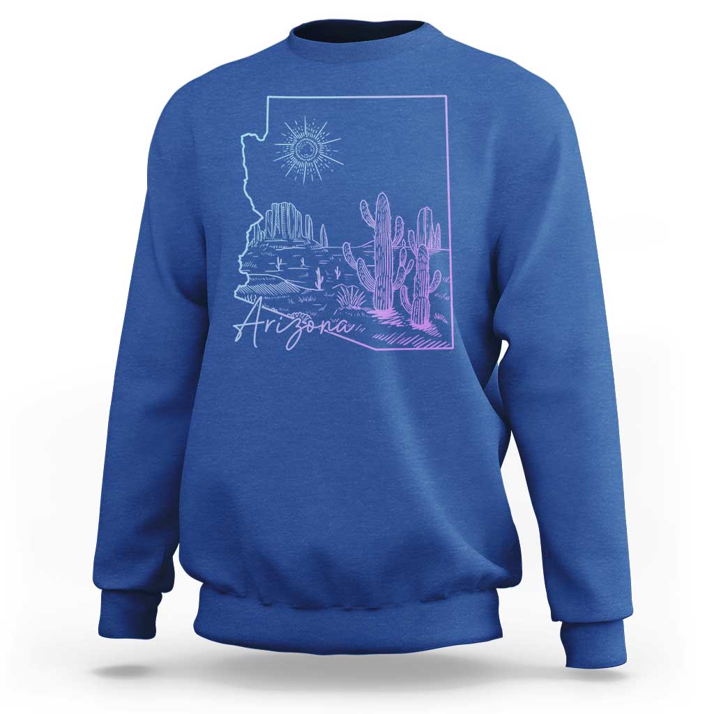 Glowing Arizona State Map Outline Graphic Sweatshirt Neon Gradient Cactus Desert Travel Souvenir