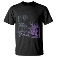 Glowing Arizona State Map Outline Graphic T Shirt Neon Gradient Cactus Desert Travel Souvenir