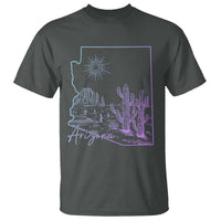 Glowing Arizona State Map Outline Graphic T Shirt Neon Gradient Cactus Desert Travel Souvenir
