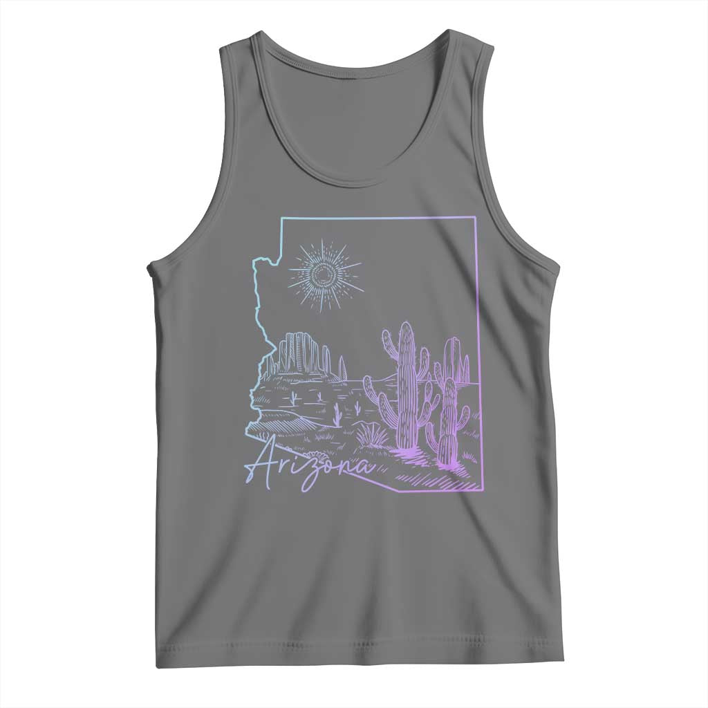 Glowing Arizona State Map Outline Graphic Tank Top Neon Gradient Cactus Desert Travel Souvenir