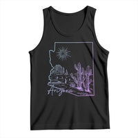 Glowing Arizona State Map Outline Graphic Tank Top Neon Gradient Cactus Desert Travel Souvenir
