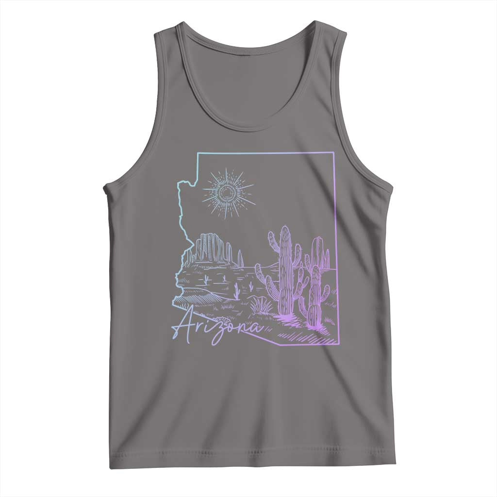 Glowing Arizona State Map Outline Graphic Tank Top Neon Gradient Cactus Desert Travel Souvenir