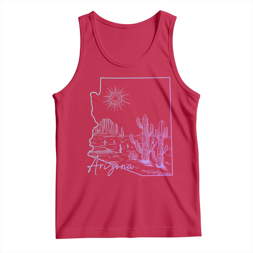 Glowing Arizona State Map Outline Graphic Tank Top Neon Gradient Cactus Desert Travel Souvenir