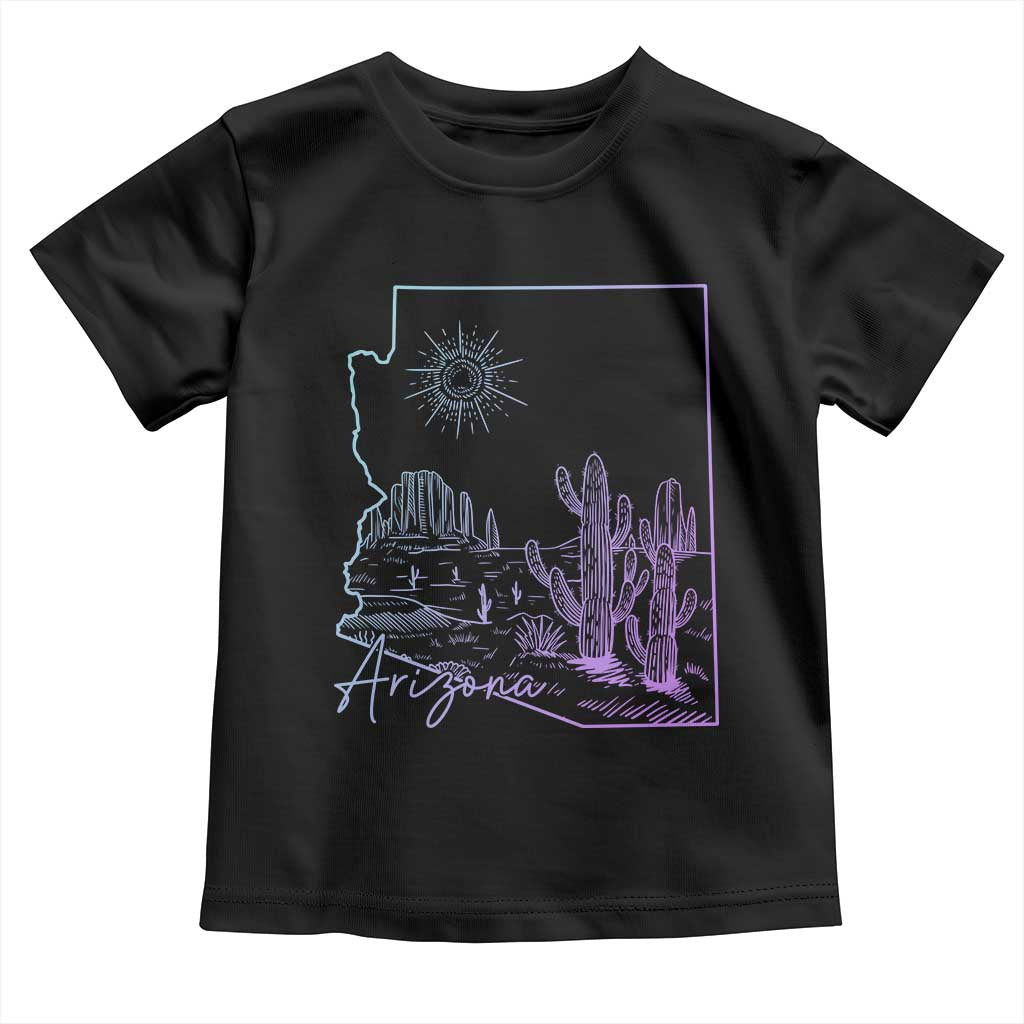 Glowing Arizona State Map Outline Graphic Toddler T Shirt Neon Gradient Cactus Desert Travel Souvenir