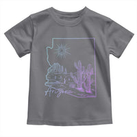 Glowing Arizona State Map Outline Graphic Toddler T Shirt Neon Gradient Cactus Desert Travel Souvenir