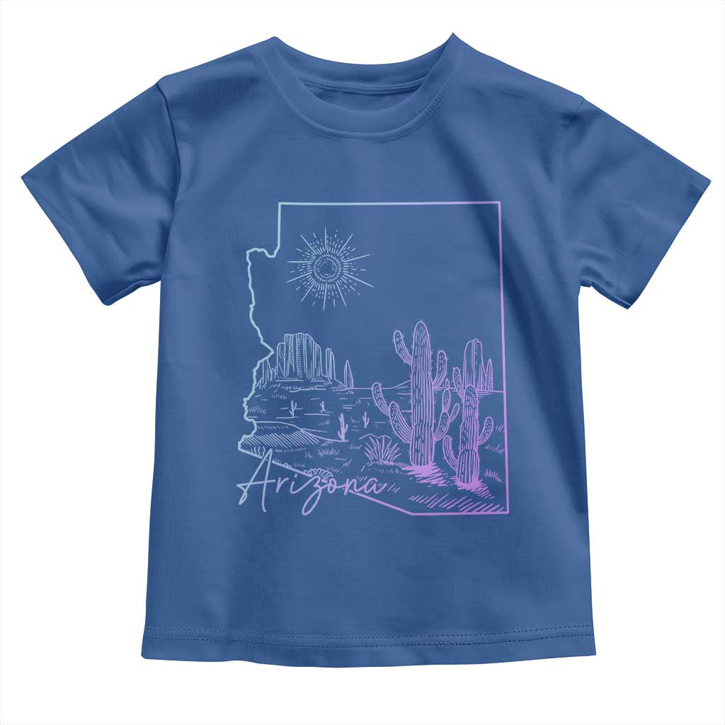 Glowing Arizona State Map Outline Graphic Toddler T Shirt Neon Gradient Cactus Desert Travel Souvenir
