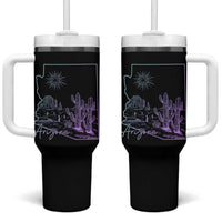 Glowing Arizona State Map Outline Graphic Tumbler With Handle Neon Gradient Cactus Desert Travel Souvenir