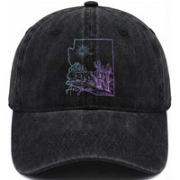 Glowing Arizona State Map Outline Graphic Washed Cotton Baseball Cap Neon Gradient Cactus Desert Travel Souvenir