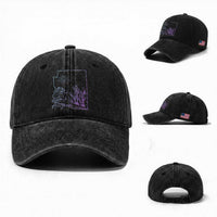 Glowing Arizona State Map Outline Graphic Washed Cotton Baseball Cap Neon Gradient Cactus Desert Travel Souvenir
