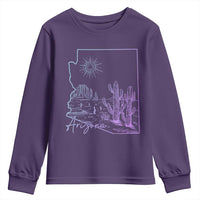 Glowing Arizona State Map Outline Graphic Youth Sweatshirt Neon Gradient Cactus Desert Travel Souvenir