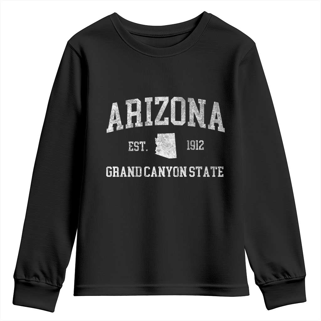 Vintage Distressed Arizona Grand Canyon State Graphic Youth Sweatshirt Retro 1912 Varsity Map Souvenir