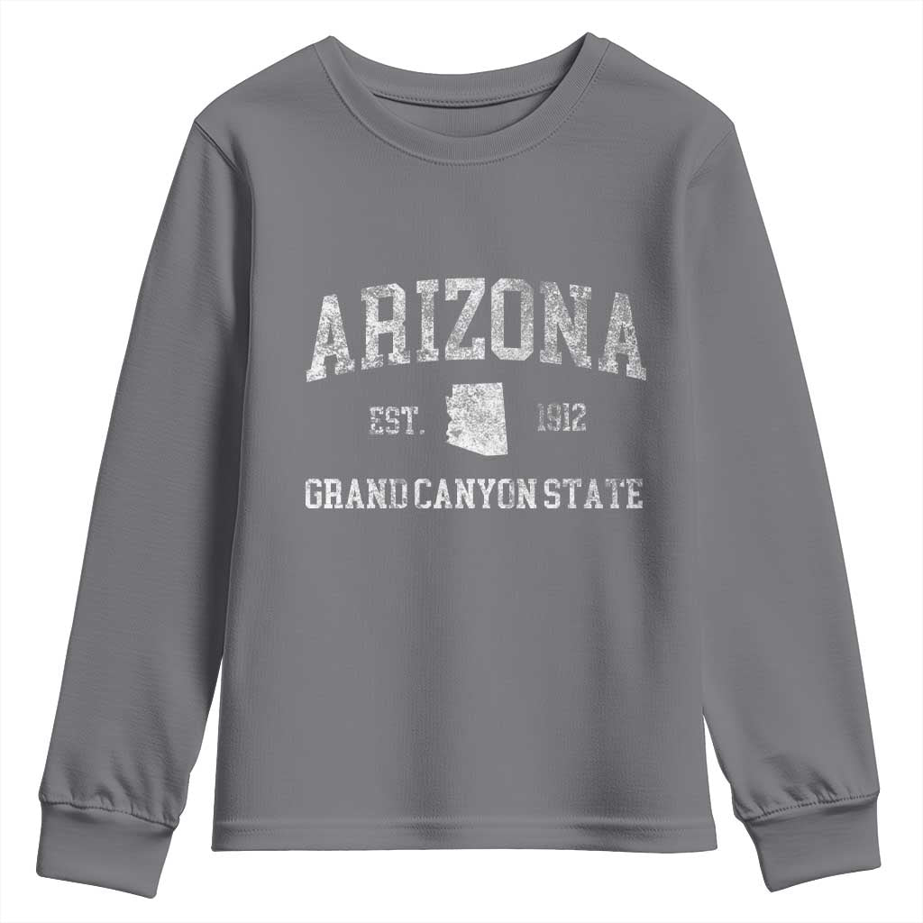 Vintage Distressed Arizona Grand Canyon State Graphic Youth Sweatshirt Retro 1912 Varsity Map Souvenir