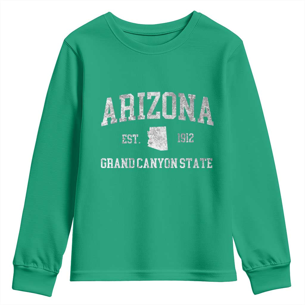 Vintage Distressed Arizona Grand Canyon State Graphic Youth Sweatshirt Retro 1912 Varsity Map Souvenir