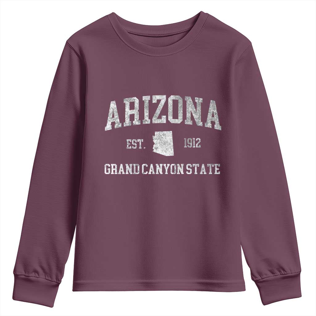 Vintage Distressed Arizona Grand Canyon State Graphic Youth Sweatshirt Retro 1912 Varsity Map Souvenir