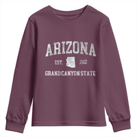 Vintage Distressed Arizona Grand Canyon State Graphic Youth Sweatshirt Retro 1912 Varsity Map Souvenir