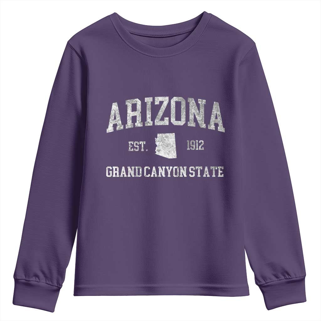 Vintage Distressed Arizona Grand Canyon State Graphic Youth Sweatshirt Retro 1912 Varsity Map Souvenir