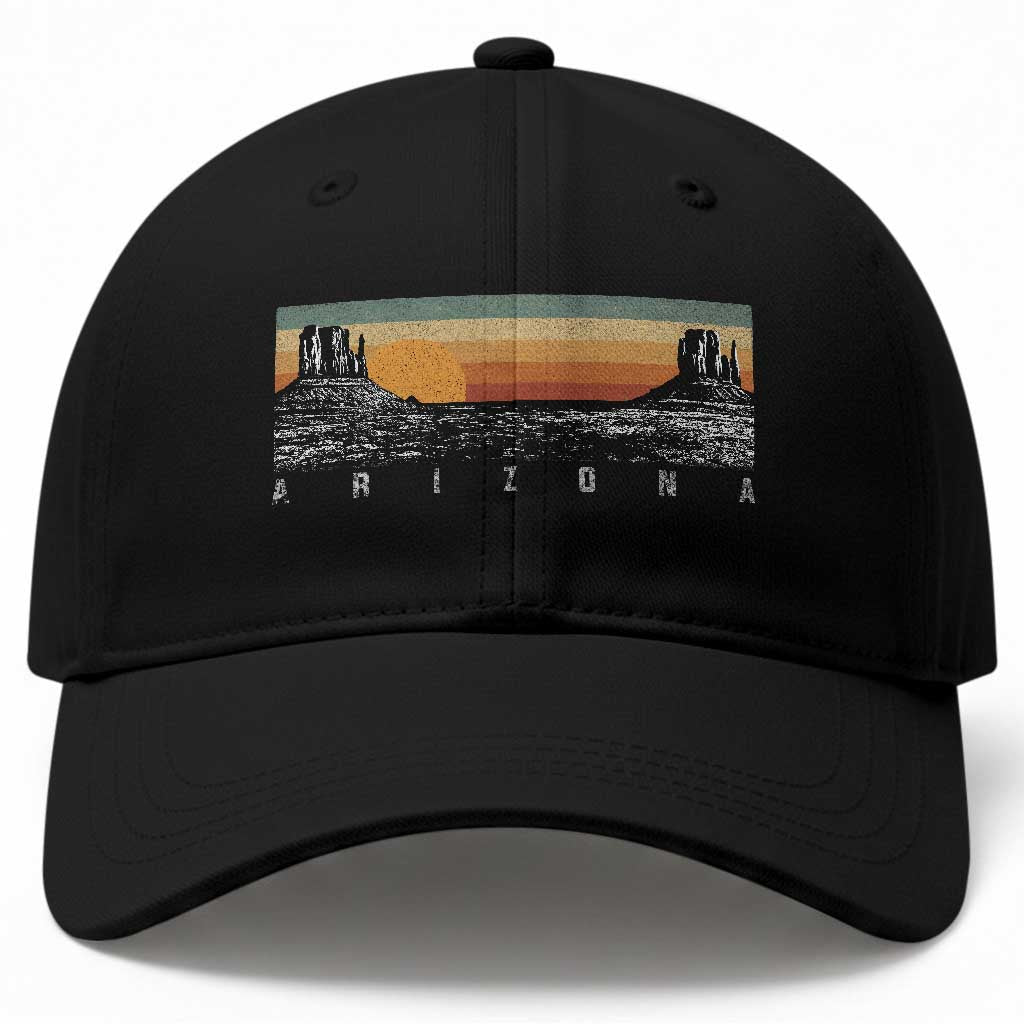 Retro Arizona Sunset Monument Valley Graphic Baseball Cap Panoramic Desert Red Rocks Landscape Souvenir