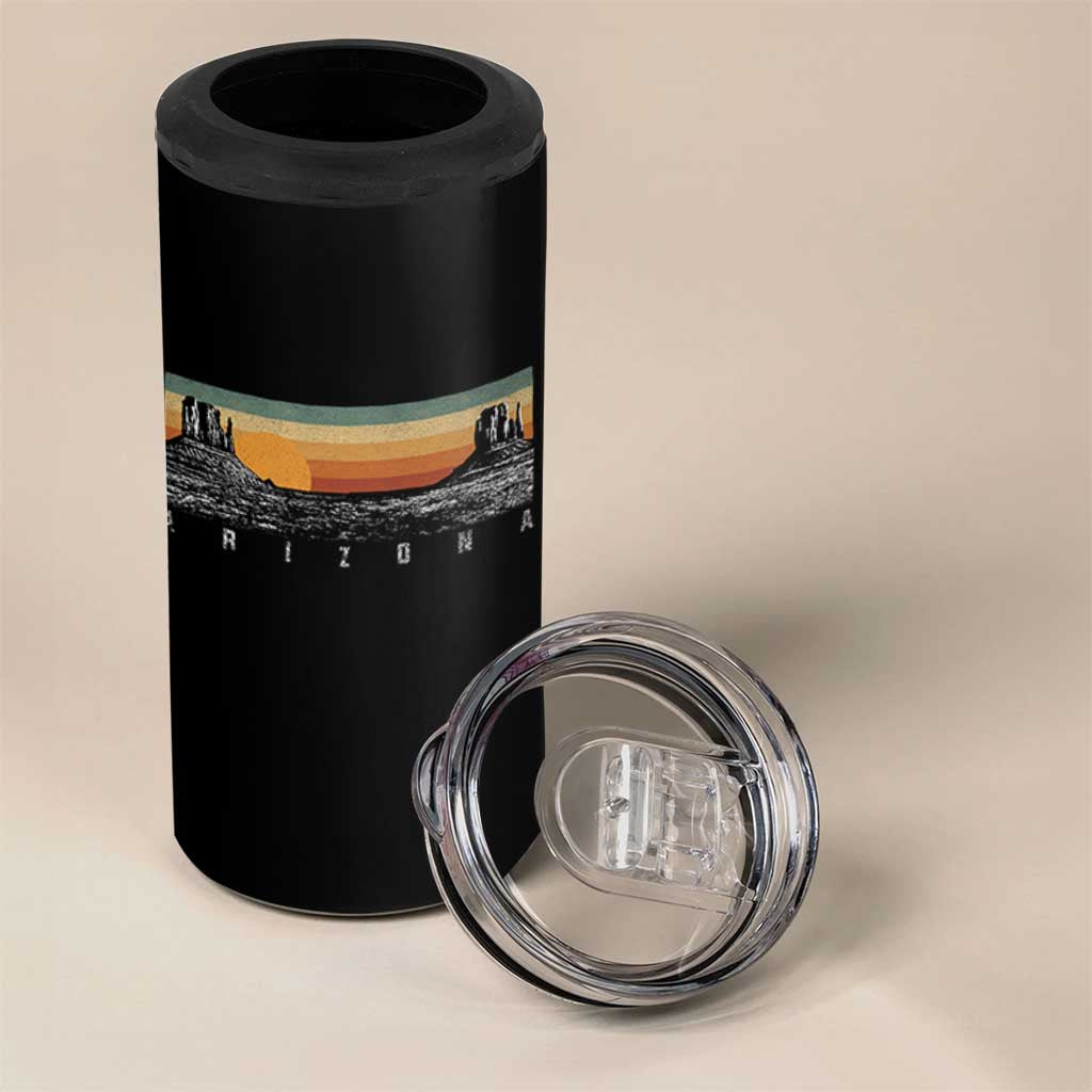 Retro Arizona Sunset Monument Valley Graphic 4 in 1 Can Cooler Tumbler Panoramic Desert Red Rocks Landscape Souvenir