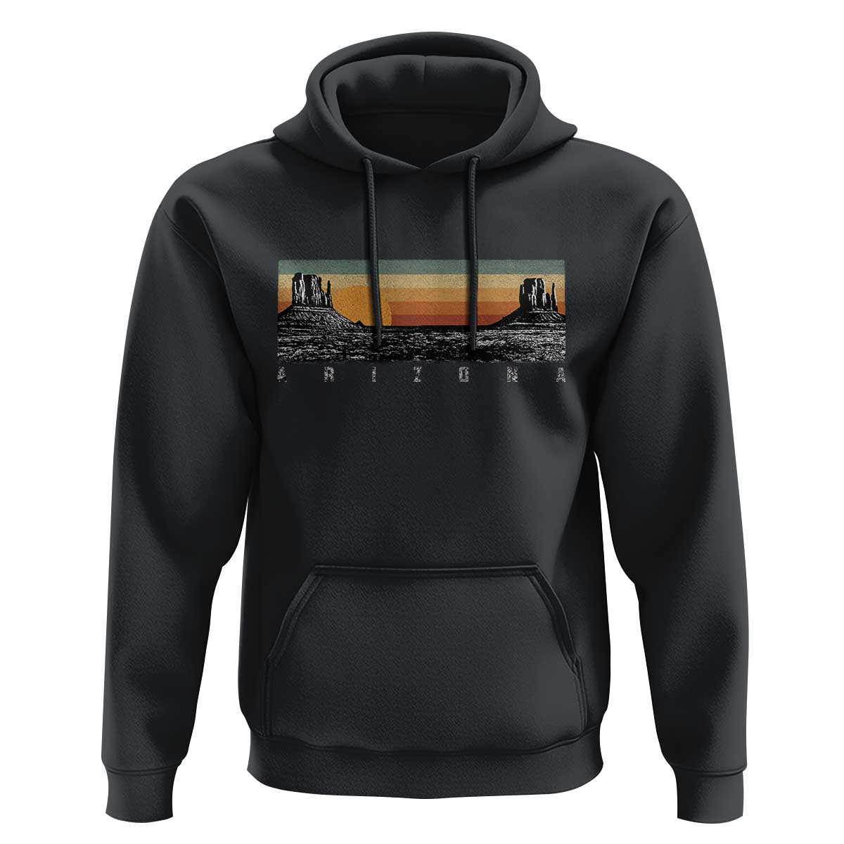 Retro Arizona Sunset Monument Valley Graphic Hoodie Panoramic Desert Red Rocks Landscape Souvenir