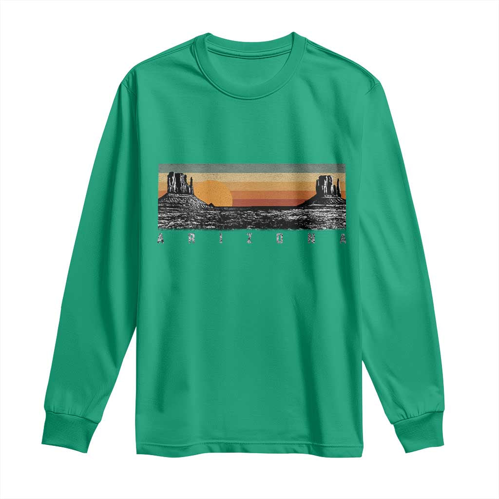 Retro Arizona Sunset Monument Valley Graphic Long Sleeve Shirt Panoramic Desert Red Rocks Landscape Souvenir