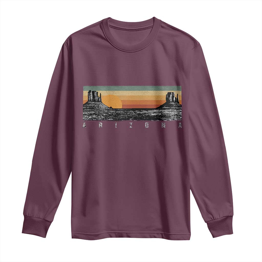 Retro Arizona Sunset Monument Valley Graphic Long Sleeve Shirt Panoramic Desert Red Rocks Landscape Souvenir