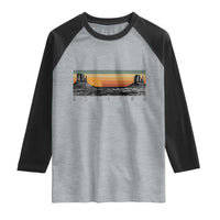 Retro Arizona Sunset Monument Valley Graphic Raglan Shirt Panoramic Desert Red Rocks Landscape Souvenir