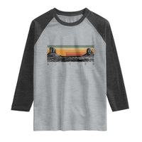 Retro Arizona Sunset Monument Valley Graphic Raglan Shirt Panoramic Desert Red Rocks Landscape Souvenir
