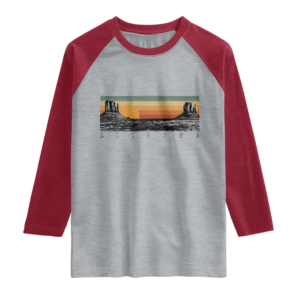 Retro Arizona Sunset Monument Valley Graphic Raglan Shirt Panoramic Desert Red Rocks Landscape Souvenir