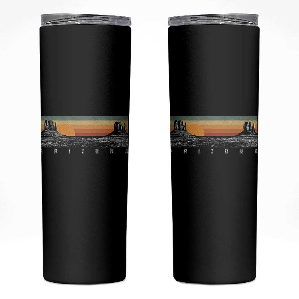 Retro Arizona Sunset Monument Valley Graphic Skinny Tumbler Panoramic Desert Red Rocks Landscape Souvenir