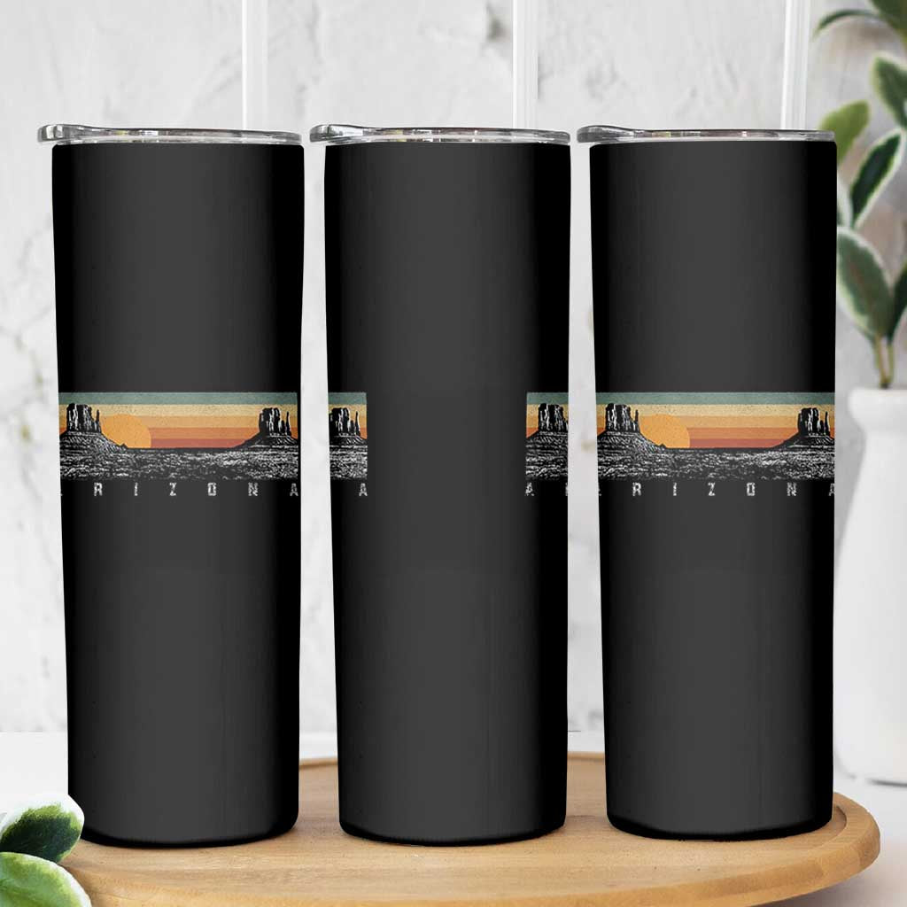 Retro Arizona Sunset Monument Valley Graphic Skinny Tumbler Panoramic Desert Red Rocks Landscape Souvenir