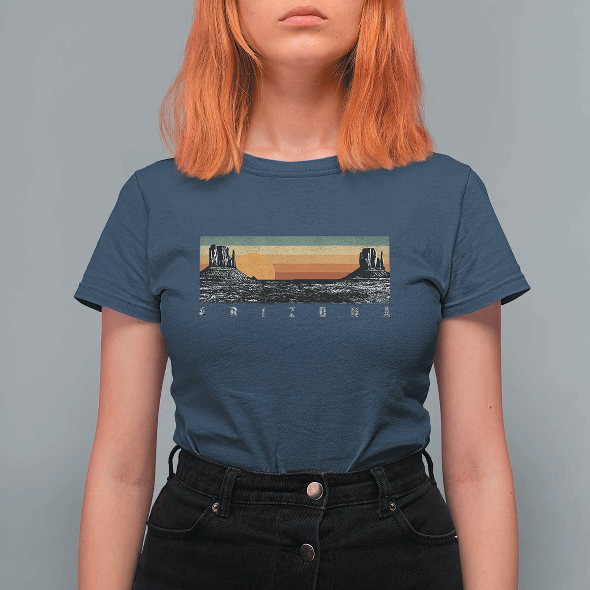 Retro Arizona Sunset Monument Valley Graphic T Shirt For Women Panoramic Desert Red Rocks Landscape Souvenir