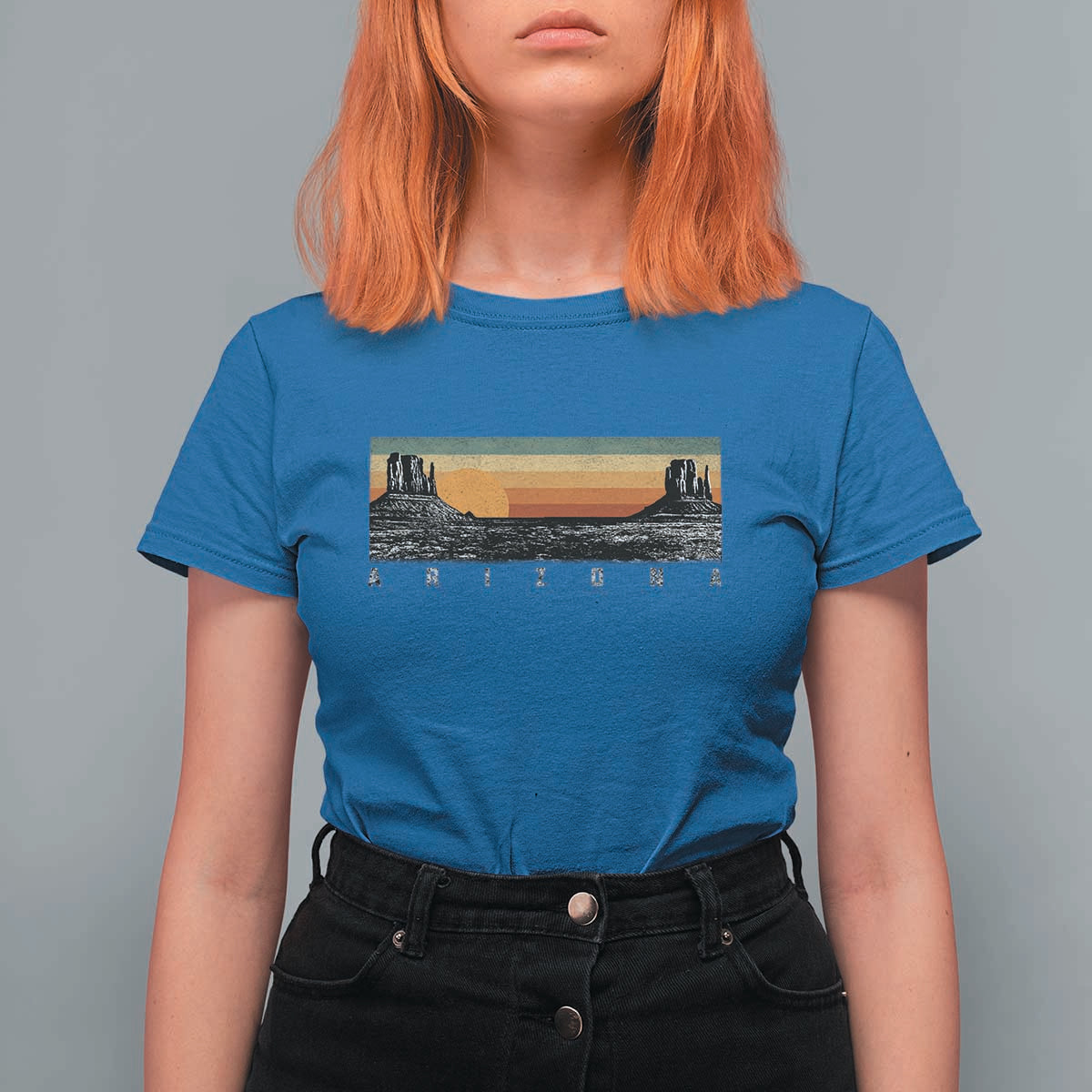 Retro Arizona Sunset Monument Valley Graphic T Shirt For Women Panoramic Desert Red Rocks Landscape Souvenir
